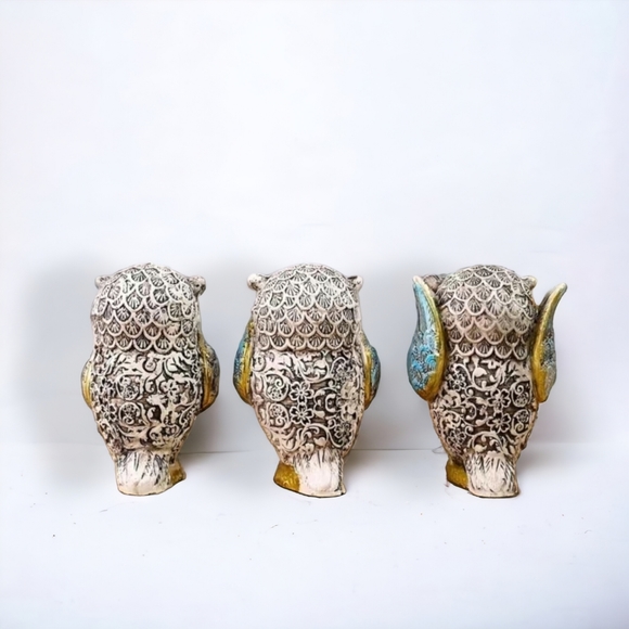 3pcs Owls Statue 'See No Evil, speak no evil, hear no evil" Resin Decoration Set - Picture 3 of 7